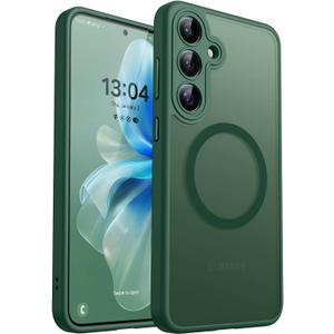 CANSHN Designed for Samsung Galaxy S25 Plus Case (2025) [Full Camera Protection] [Compatible with Magsafe] Translucent Matte Back Protective Phone Cover, Deep Green