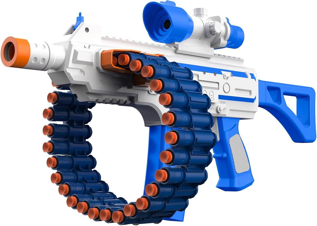 Electric Automatic Toy, JakMean Toy Blaster with 30 Dart Clips and 100 Foam Darts, Outdoor Shooting Games Toys for 6-12 Year Old Boys & Girls Adults, Gifts for Birthday Xmas, Blue