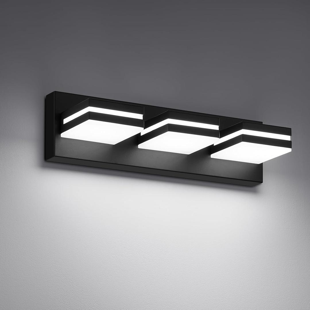 Modern LED Bathroom Lights Fixtures(3-Light),Metal Black Acrylic Wall Lighting,Vanity Lights for Bathroom Over Mirror(6000K 16in) (16.14 in)