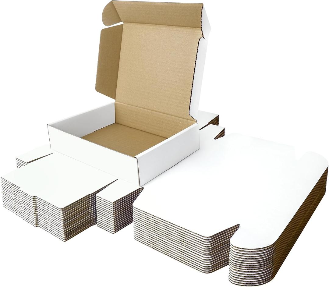 Corrugated Shipping Box Mailers, Kraft Brown, Triple-Layer Board Secure Slot Closure (White, 9"x6.5"x2" / Set of 20)