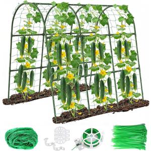 U-Shape Cucumber Trellis for Raised Bed - 47"x47"x22" Metal Garden Trellis with Net & Clips | Rust-Proof Plant Support for Cucumber, Tomato, Peas | Heavy-Duty Outdoor Climbing Plants Trellis