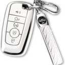 MILD EAST for Ford Key Fob Cover with Keychain,Car Key Case Shell Protector Holder 5 Buttons for Ford Explorer Fusion Escape Edge Expedition Mustang F150 F250 F350 F450 F550 Bronco,White