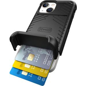 Scooch for iPhone 13 Mini Case with Card Holder, Wingmate Wallet Case with Hidden Card Slot and RFID Protection for up to 4 Cards, 10-Foot Drop Protection, Black