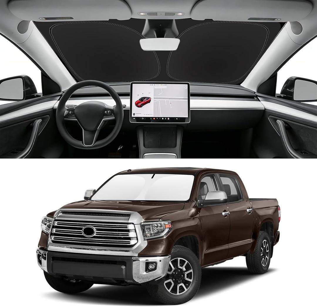 Custom Fit Windshield Sun Shade for Toyota Tundra 2007-2026, Blocks UV & Heat, Front Window Sunshade Accessories, Easy Fold & Store Keep Your Car Cooler