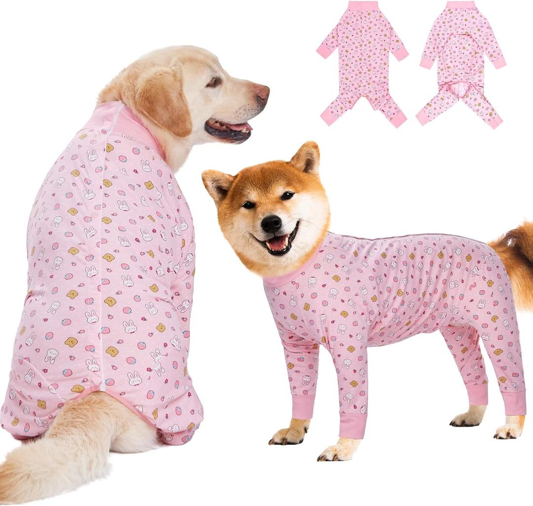 Recovery Suit for Large Medium Dogs After Surgery, Soft Breathable Anti Licking Dog Onesie E-Collar & Cone Alternative, Pet Bodysuit for Preventing Hair Loss Full Cover Wound(2XL, Pink Bunny) (2XL(Chest 26.77-29.92 in))