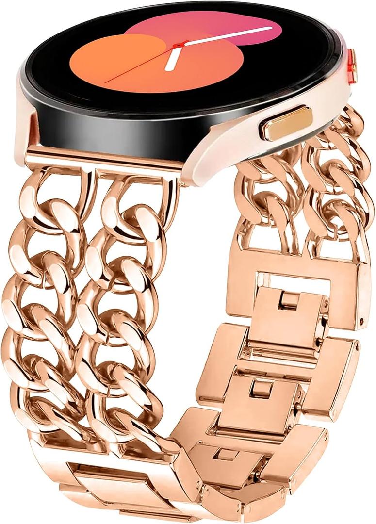 Women Metal Chain Bracelet Compatible for Galaxy Watch 7 Band, Galaxy Watch 6 Band, 5/4/FE/Pro/Classic/Active 2, 20mm Double-Chain Dressy Watch Strap for women