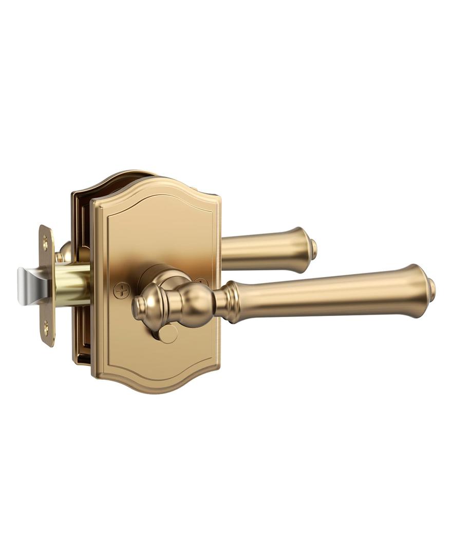 Asidrama 1 Pack Champagne Bronze Privacy Door Handles, Bronze Door Lever with Door Knobs Indoor for Bedroom or Bathroom, Heavy Duty Door Handles Interior with Locks for Left Right Sided Doors ZR19-262
