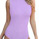 SHEIUGU Womens Sleeveless Long Sleeve Mock Turtle Neck Bodysuit Soft Slim Fit Stretchy Layer Top Classic Jumpsuit (Medium)