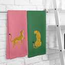 Hot Pink Green Preppy Leopard Kitchen Towels and Dishcloths Set of 2, Girls Bathroom Decor Cheetah Hand Towels, Modern Art Drying Cloth Hand Towels for Dorm Bathroom Kitchen Decor, 1624 Inches
