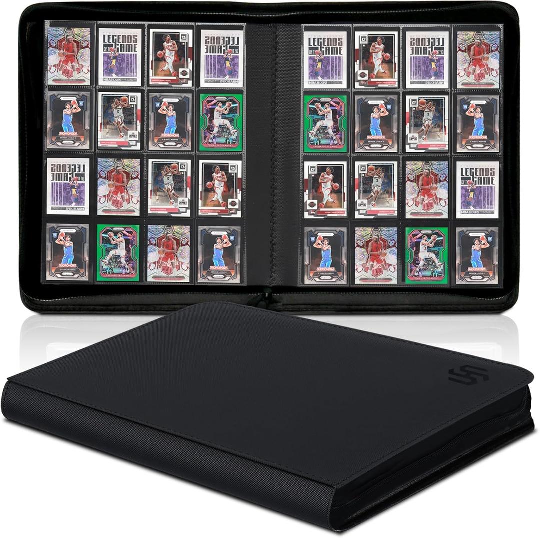 16 Pocket Card Binder, HYMENEX 1000+ Premium Zip Trading Card Binder Side-Loading Slots Card Album Holder for Sports Game Trading Card Protective Organize
