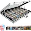 Professional Large Card Display Case (5 Raising Bars, Built-in Prop Rod and 80 Stickers) | 34 x 22 inches | Tabletop TradeShow Display Case for Sports Cards & Trading Cards | Aluminum Frame - (Silver)