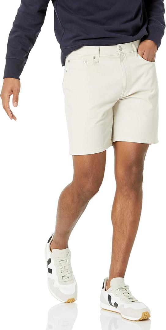 Amazon Essentials Men's Straight-Fit 7" Inseam Stretch 5-Pocket Shorts (White)