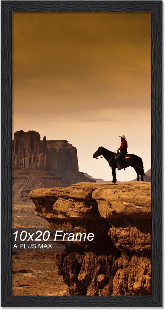 A PLUS MAX 10x20 Picture Frame, Black Engineered Wood Frame for 10 x 20 Inch Picture Poster Photo, Light Weight 10 by 20 Frame with Wood-grain for Wall - Pack of 1/Black/10 x20