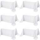 6-Pack White Tablecloths for Rectangle Tables, 90 x 132 Inches, Stain-Resistant Polyester Fabric for 8 Foot Tables - Washable Table Covers for Weddings, Banquets, Birthday Parties, Events