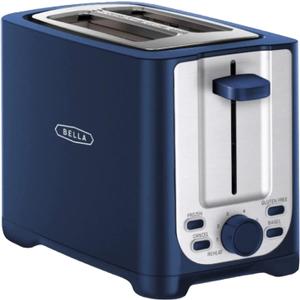 BELLA 2 Slice Toaster with Auto Shut Off - Extra Wide Slots & Removable Crumb Tray and Cancel, Defrost & Reheat Function - Toast Bread, Bagel & Waffle, Blue