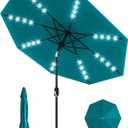 GarveeLife 9 ft Patio Umbrella with Solar Lights, Outdoor Table Umbrella with 32 LED Lights & Tilt Crank, 8 Ribs Market Table Umbrella for Pool, Deck, Backyard, Turquoise Blue