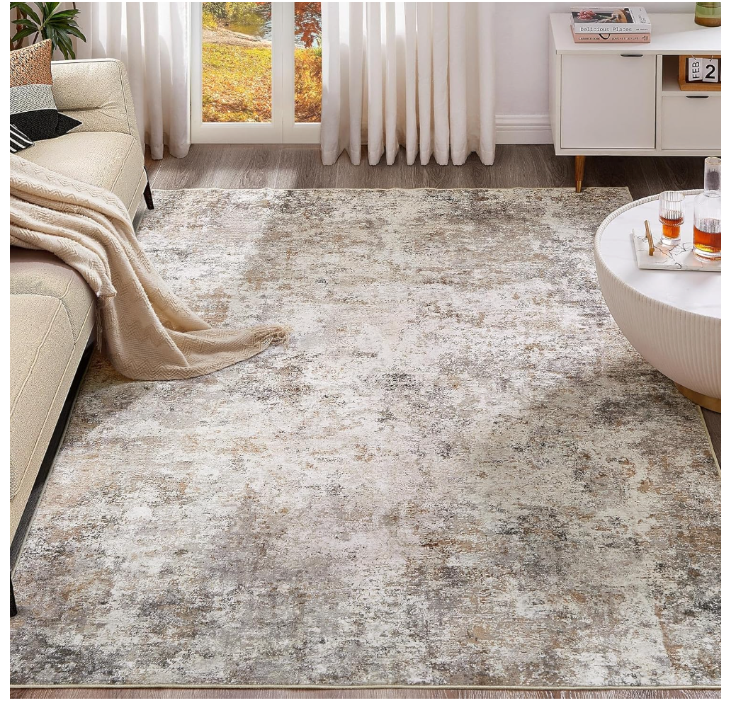 UERMEI 10x12 Area Rug Living Room Rugs - Washable Neutral Modern Abstract Soft Thin Large Rug Indoor Floor No Slip Rug Carpet for Bedroom Under Dining Table Home Office Decor - Brown Grey