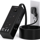 10Ft Extension Cord with Multiple Outlets, Flat Plug Power Strip Surge Protector with 10 Ft Long Cord, 6 Outlet 3 USB Ports (1 USB C), Multi Outlet Wall Plug for Travel, Dorm Room Essentials-Black