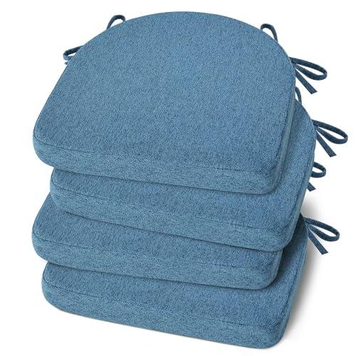 Shinnwa Kitchen Chair Cushions Set of 4, Non-Slip Dining Chair Cushions with Ties and Machine Washable Cover, 4 Pack, 17 x 16.5 x 2in, Blue