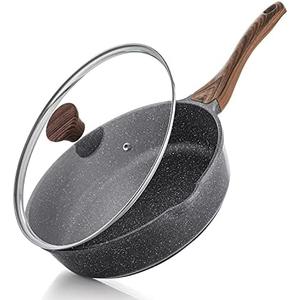 SENSARTE Nonstick Skillet, Deep Frying Pan 10/11/12-inch, Saute Pan with Lid, Stay-cool Handle, Healthy Stone Cookware Cooking Pan, Induction Compatible (10-Inch/3.5QT)