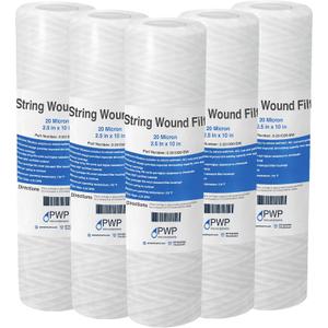 String Wound Sediment Water Filter Cartridge Standard 2.5x10 20 Micron 4 Pack