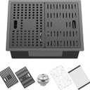 Black Kitchen Sink With Dual Cover,24"x18" Stainless Steel Undermount Single Bowl Kitchen Sink Built-in Ledge Drop In Workstation Sink Fully Covering Sink To Create Temporary Workspace/Drainage Area