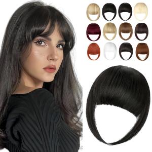 Cephermer Clip in Bangs, Synthetic French Bangs Hair Clip, Dark Black Fake Bangs Fringe with Temples Hairpieces for Women Natural Curved Bangs Clip in Hair Extensions for Daily Wear
