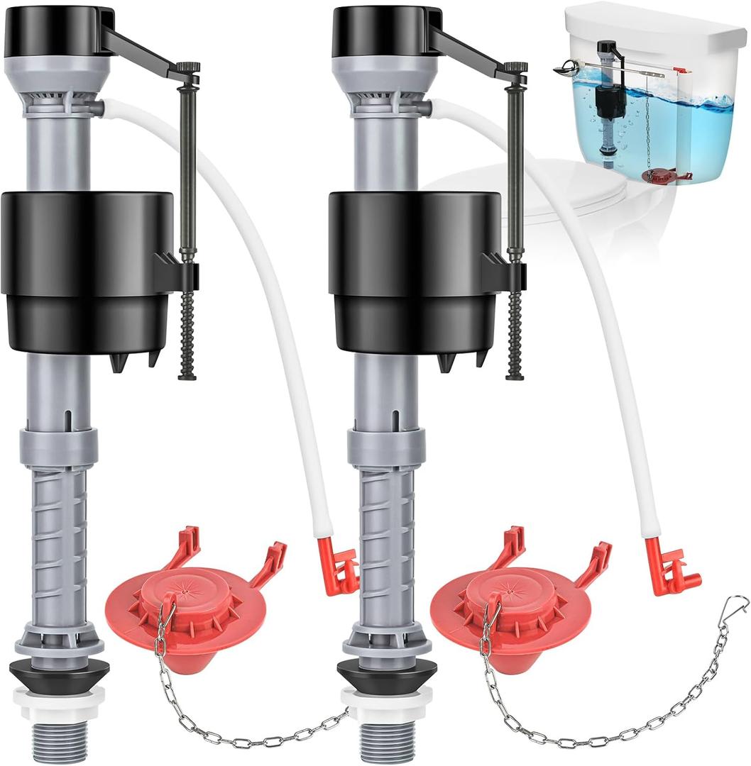 Universal Toilet Repair Kit for Inside Tank Includes Adjustable Fill Valve & 2-Inch Flapper, Quiet & Easy Installation (Red, 2-Pack)