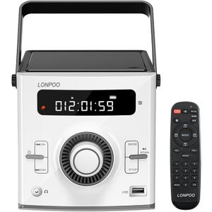Portable CD Player Boombox 10W x2 | Built-in Rechargeable Battery | FM Radio/Bluetooth/USB/AUX Input | 3.5mm MIC & Headphone Port | Clear Stereo Sound | Remote Control (White 118) 