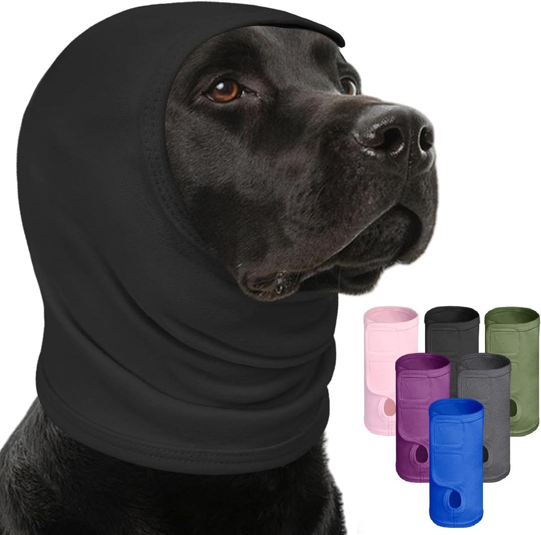 SUNFURA Dog Calming Hoodie, Ear Muffs Noise Protection for Anxiety Relief, No Shake Ear Wraps for Dogs - Grooming, Bath, Blow Drying, Fireworks, Thunderstorms, Hematoma Ear Cover Head Wrap, Black XL