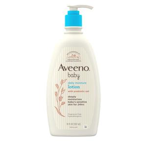 Aveeno Baby Daily Moisture Body Lotion for Sensitive Skin, Hypoallergenic Moisturizing Baby Lotion with Nourishing Oat to Deeply Moisturize Baby's Skin, Fragrance-Free, 18 fl. oz, 1 Pack