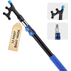 Telescoping Boat Hook for Docking, Non-Slip Rubber Tip, 3-Stage Anodized Aluminum Pole, Floating, Lightweight & Durable, Scratch-Resistant & Rustproof, 3/4" Threaded End for Push Pull Boating
