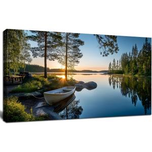 SSNEEKNDG Large Green Landscape Canvas Wall Art for Living Room Forest Lake Sunset Canvas Prints Nature Scenery Artwork for Bedroom Office Home Decor Ready to Hang 20x40 Inch
