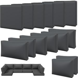 Aoxun 14pcs Patio Cushion Covers Replacement, Waterproof Outdoor Furniture Cushion Covers with Zipper and Non-Slip Bottom, Patio Sofa Couch 3 Sizes for Patio Sectional, Covers Only (Grey)