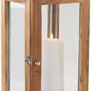Wooden Candle Lantern, Large, Brown 7x7x13inch