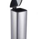 8 Gallon Trash Can, Stainless Steel Kitchen Garbage Can with Soft Close Lid and Removable Plastic Inner Bucket, Step On Metal Trash Bin, Square, Fingerprint Resistant, Silver