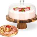 Acacia Wood Cake Stand with Lid | 12 Inch Wooden Cake Stand with Acrylic Dome & 2-in-1 Design | Multi-Purpose Dessert Server and Charcuterie Board for Home Bakers, Weddings, Party Table Display