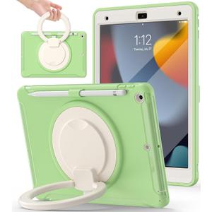 BATYUE Shockproof Case for iPad 7th/8th/9th Gen 2019/2020/2021 | 360 Multi-Angle Stand (Portrait & Landscape) & Grip, Built-in Screen Protector, Pencil Holder, Matcha Green