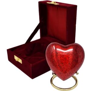 Small Heart Keepsake Cremation Urn for Human Ashes - Mini Urns for Mom & Dad with Velvet Case Memorial, Funeral Urn for Adult with Brass Stand Urns for your Loved One (Red Heart)