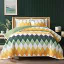 Yellow Green Rhomb Plaid Quilt Set 3pc Queen Size Reversible Coverlet Bedspread Set Soft Microfiber Lightweight Summer Quilt Bedding Set Bed Cover for All Season 88x88