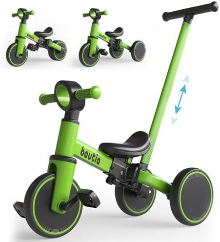 Bautia Kids Tricycle for Toddlers 1-3 with Push Handle, 5 in 1 Baby Balance Bike for 1-4 Years Old Boys Girls Gift with Removable Pedals (No Parent Steering Version)