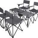 Colorsoul 5 Pcs Camping Chair Set w/Table, Outdoor Folding Chairs with Cooler Bag Cup Holder & Portable Table, Heavy Duty Oxford Fabric Lawn Chairs for Camping, Fishing, Picnic, Sporting Events, Grey