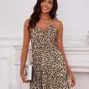 Marvmys Womens Cotton Sleeveless Nightgown Spaghetti Strap V Neck Full Slip Sleep Dress with Pockets (X-Large, Leopard)