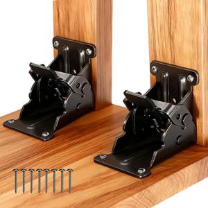 Folding Brackets Black, 0-180 Degrees Self-Lock Hinge with Screws for Folding Table Legs,Quick-Install Heavy-Duty Extension Support Bracket Foldable Self Lock Hinges for DIY Table Bed Leg Feet(2 Pack)