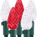 Brizled Red & White C5 Christmas Lights, 33ft 100 LED Christmas Tree Lights, Connectable 120V UL Certified Faceted Xmas Light Outdoor Indoor Xmas Lighting for Christmas Tree Party Roof Decoration