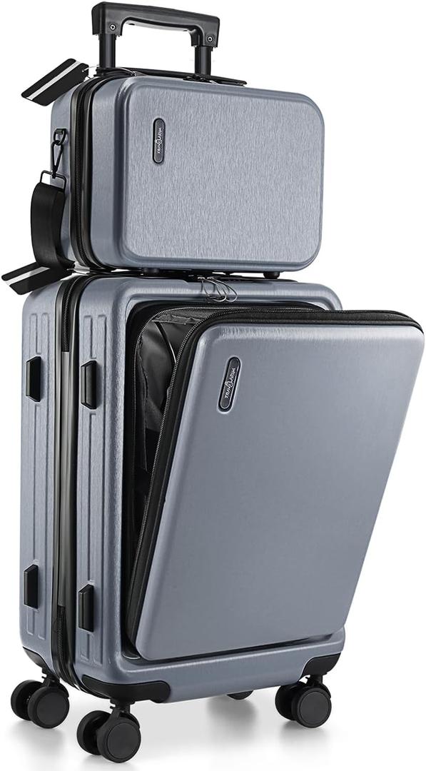 22 Inch Carry On Luggage 22x14x9 Airline Approved, Carry On Suitcase with Wheels, Hard-shell Carry-on Luggage, Durable Luggage Carry-On, Grey Small Suitcase with Cosmetic Case