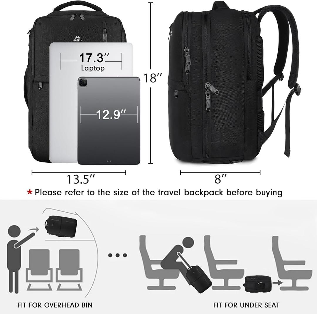 MATEIN Carry on Backpack, 40L Flight Approved Large Travel Laptop Backpack, 17 Inch Water Resistant Luggage Computer Daypack College Weekender Overnight Bag for Men & Women, Black | Justbid MATEIN Carry on Backpack, 40L Flight Approved Large Travel Laptop Backpack, 17 Inch Water Resistant Luggage Computer Daypack College Weekender Overnight Bag for Men & Women, Black | Justbid