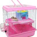 Tfwadmx Hamster Carrier, Dwarf Hamster Travel Cage, Portable Cages with Water Bottle, Gerbil Travel Carry Case Outdoor Vacation House for Small Mice(Pink,10.6x8x11.4)