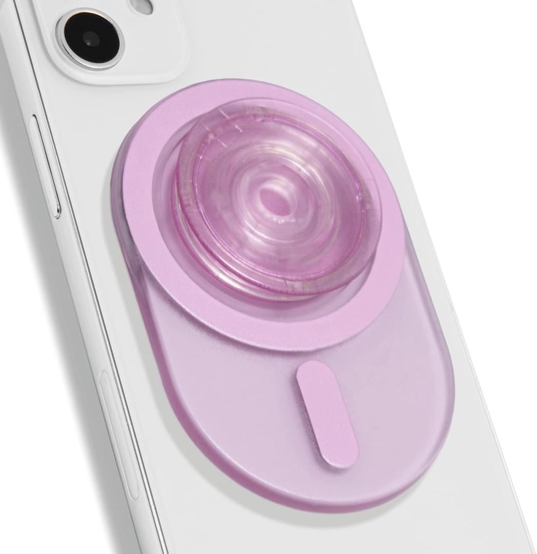 Oval Magnetic Phone Grip  MagSafe Compatible, Translucent Design, Slim and Lightweight, Grip and Stand for iPhone (Pink)