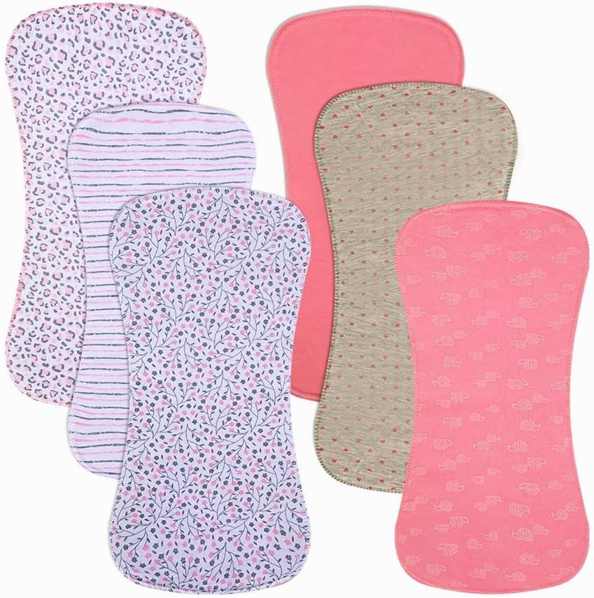 6 Pack Cotton Baby Burp Cloths Extra Absorbent Soft for Baby Boys and Girls (Pink)
